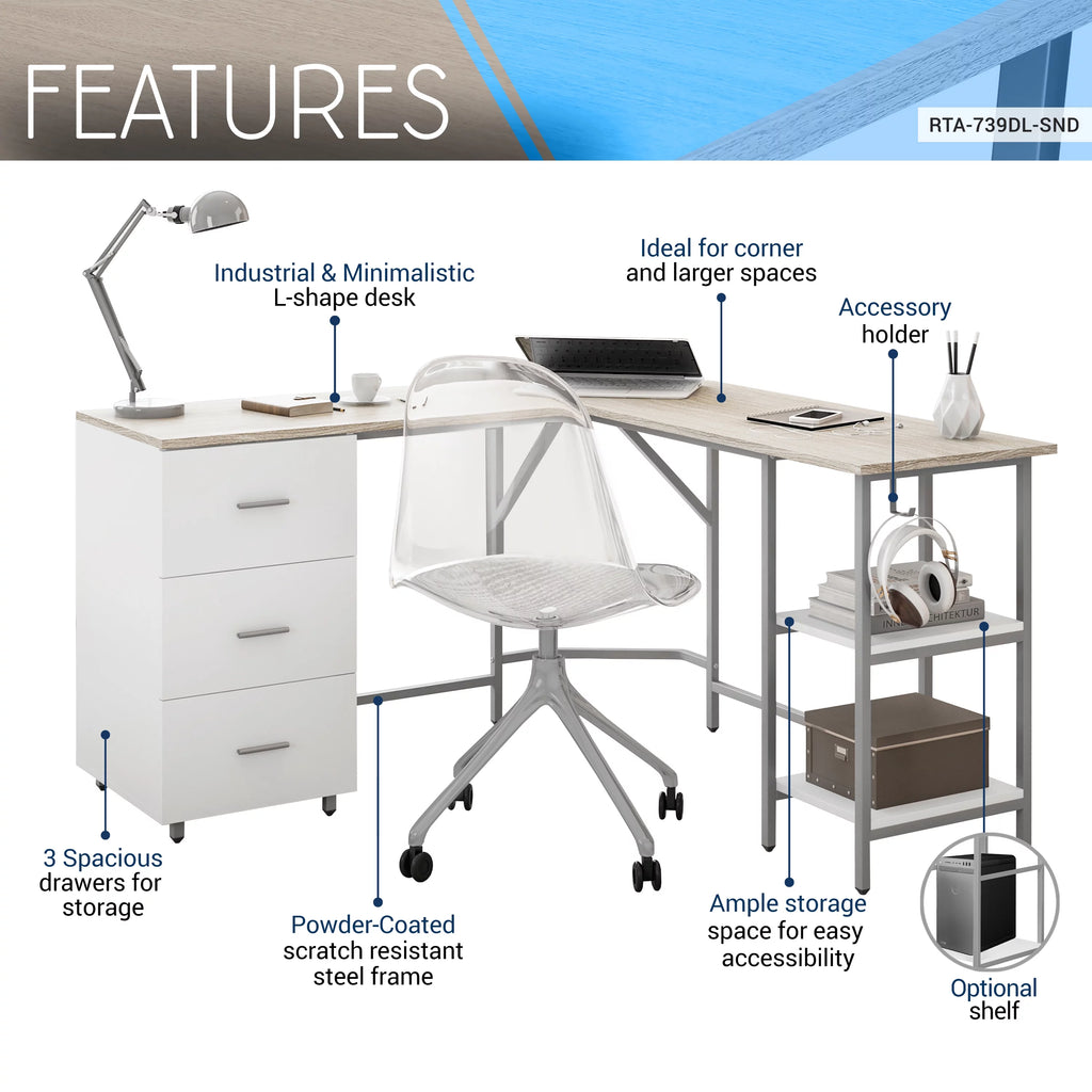 L-Shape Home Office Desk with Storage F2786
