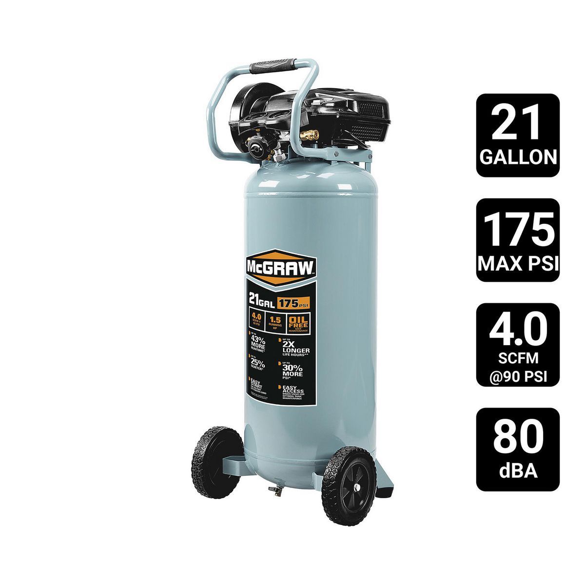 21 Gallon 175 PSI Oil-Free Vertical Air Compressor Q385