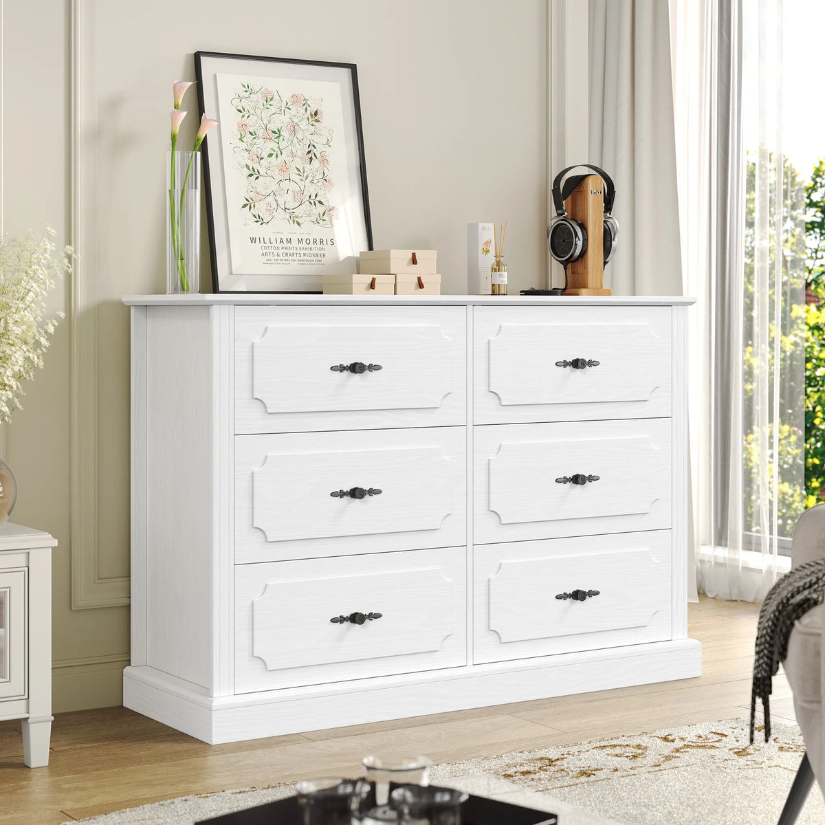 White 6 Drawer Wood Dresser O348924
