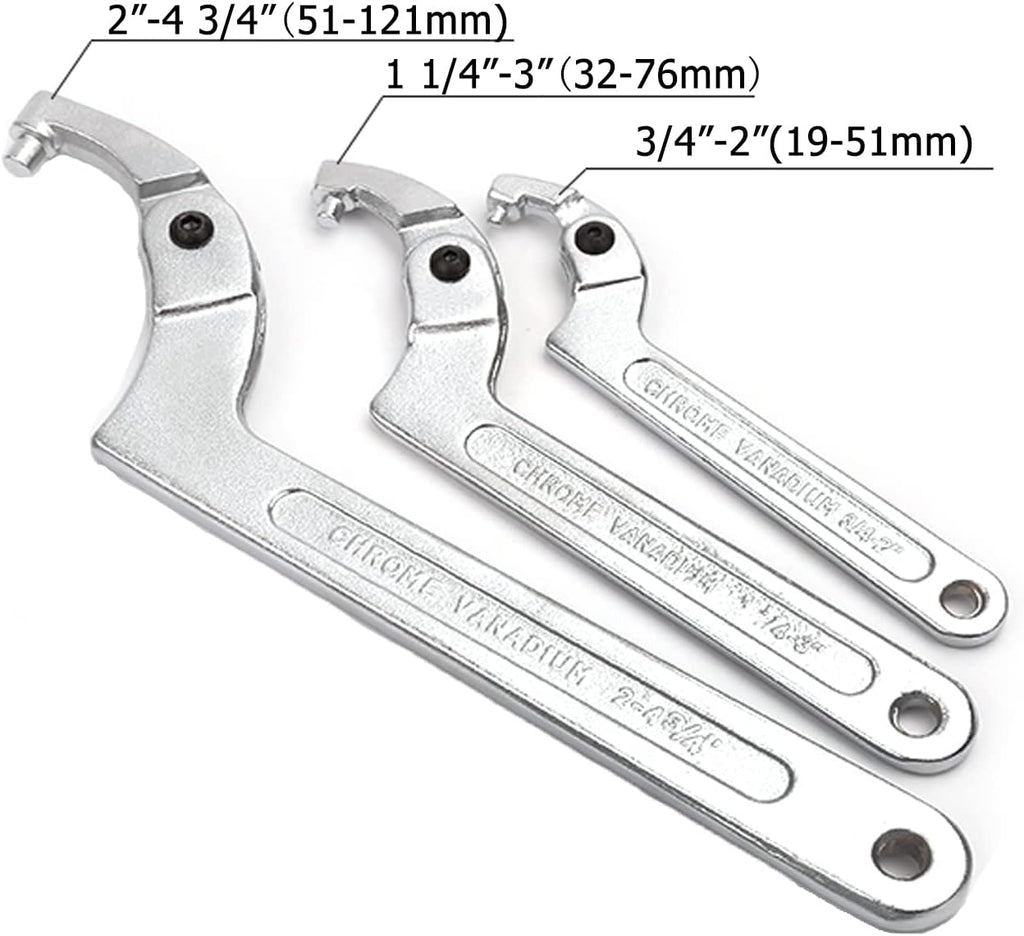Adjustable C Spanner Hook Wrench Silver 2"-4 3/4" (51-121mm) Pack of 2 J51095