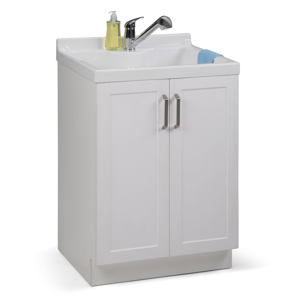 White Laundry Cabinet with Pull-Out Faucet and ABS Sink L1198