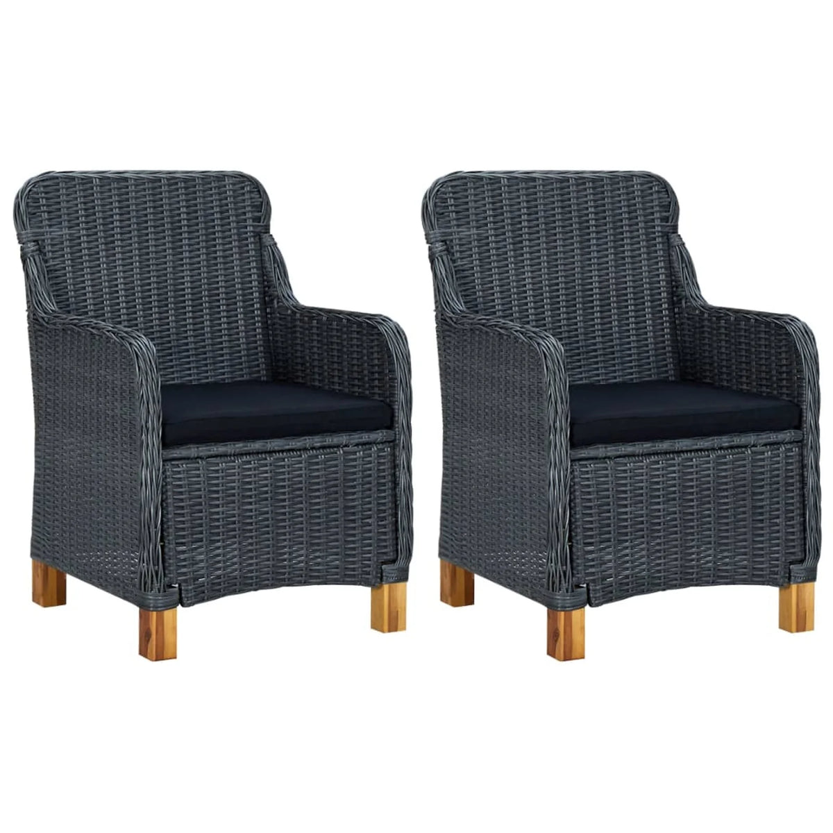 2 pcs Poly Rattan Patio Chairs with Cushions Dark Gray D5339