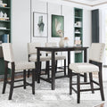 5 Piece Rustic Wooden Counter Height Dining Table Set with 4 Upholstered Chairs T72703