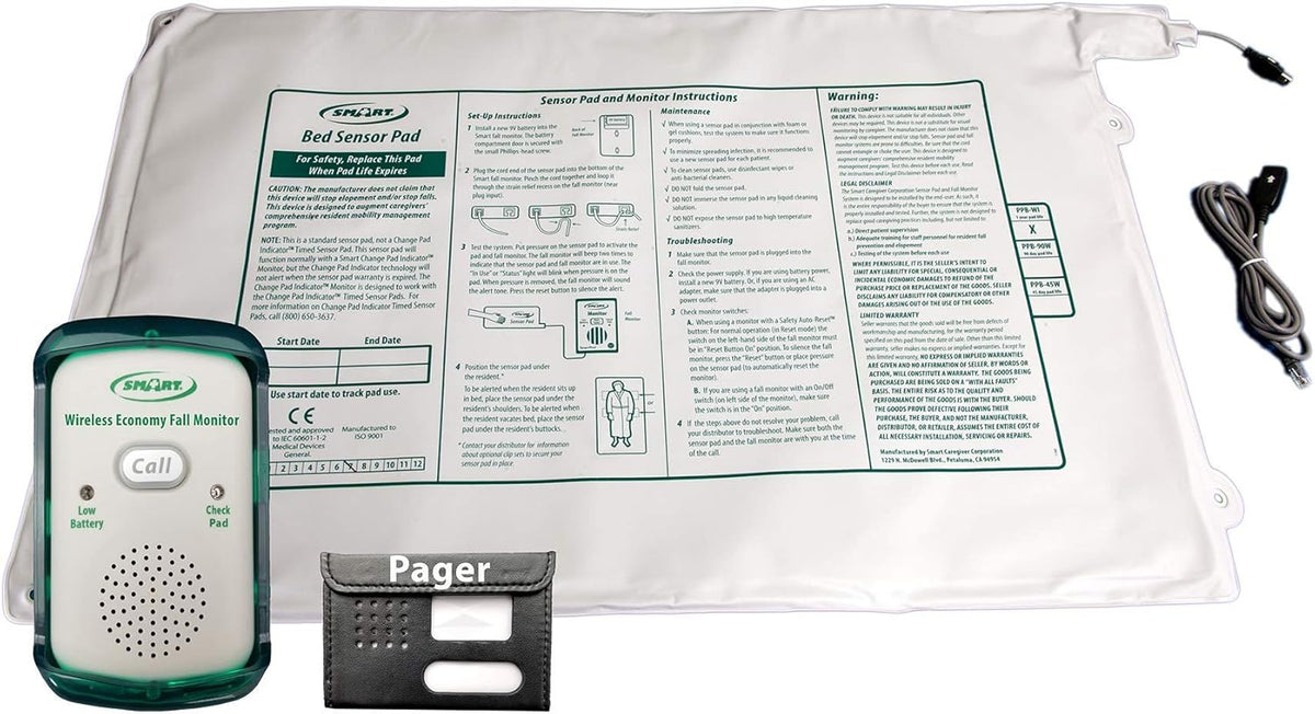 Wireless Quiet Fall Alert with Bed Pad and Caregiver Pager B79974
