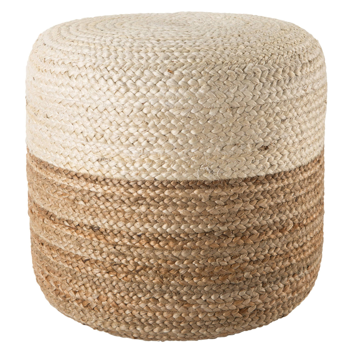 White/Beige Braided Jute Cylinder Pouf T3978