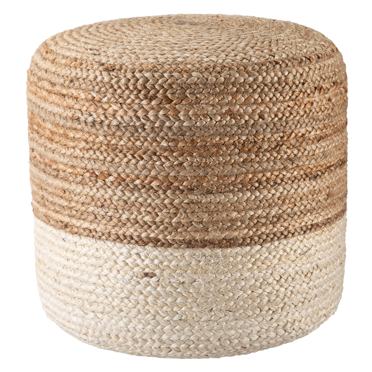 White/Beige Braided Jute Cylinder Pouf T3978